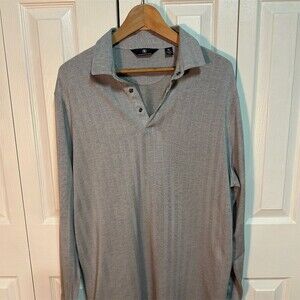 Hart Schaffner Marx Polo Shirt Mens XL Gray Herringbone Long Sleeve Golf